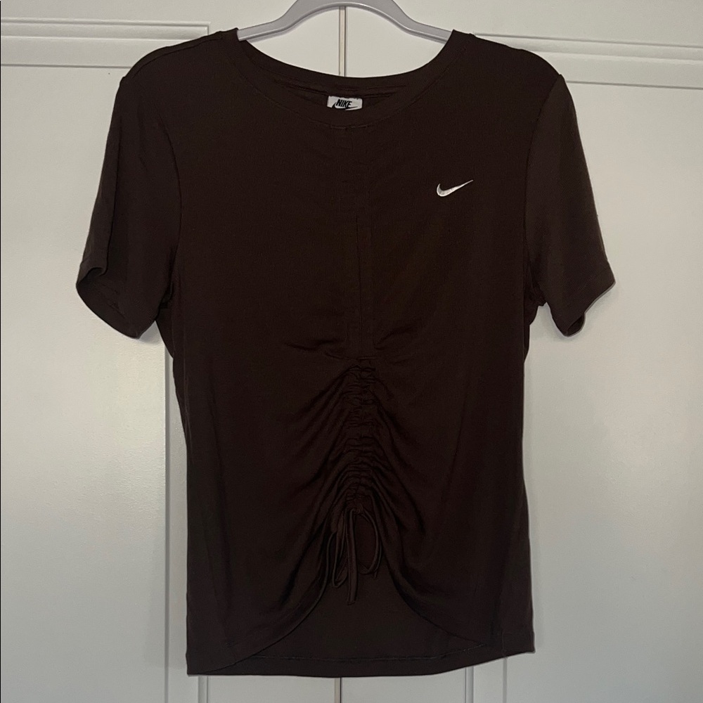 Nike Brown Short Sleeve Tee with Front Ruched Detail